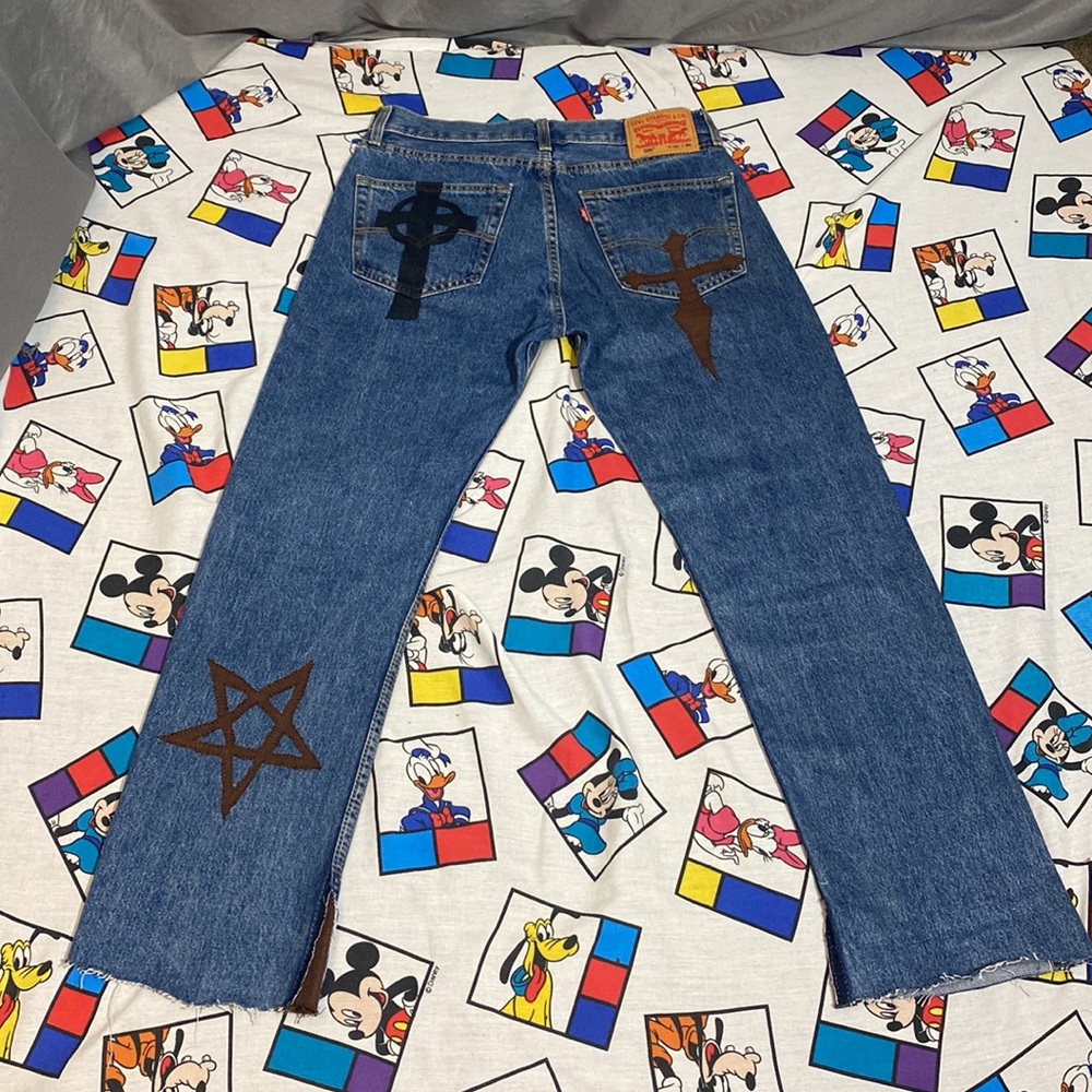 Custom 1/1 505 Levi’s “Metal Double Knee Flare” Jeans - Picture 5 of 15